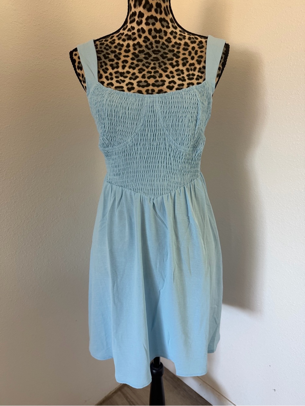 Timing Light Blue Smocked Dress with Wide Straps